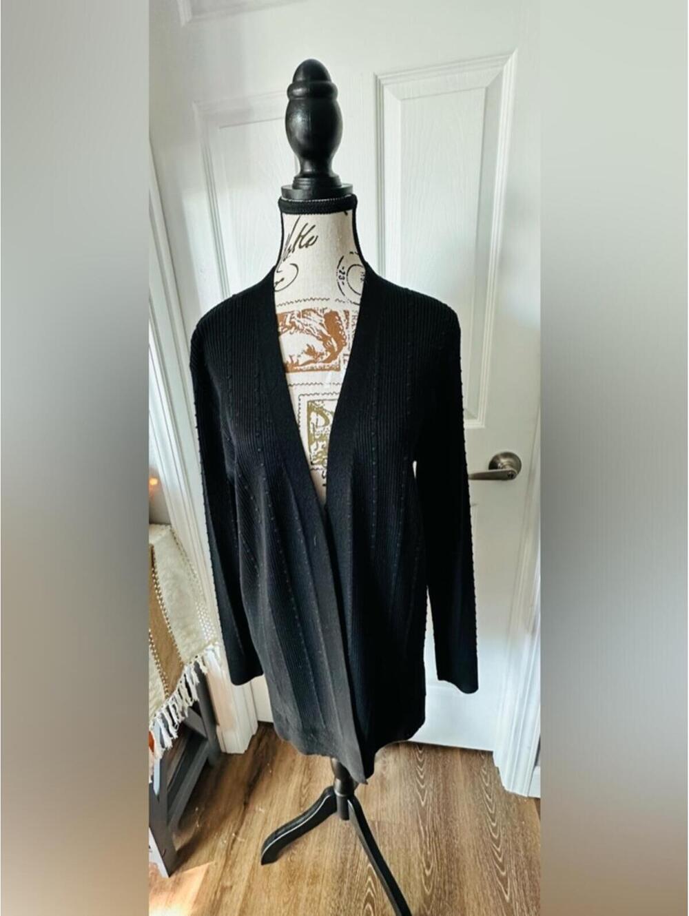 Cable & Gauge Black Open-Front Long Knit Cardigan
